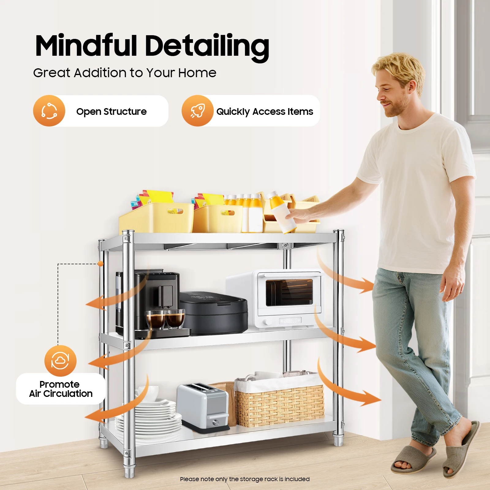 Stainless Steel Storage Rack 3-tier Storage Shelf 44.09-66.14lbs Load-bearing for Bathrooms, Bedrooms, Living Rooms, Toilets