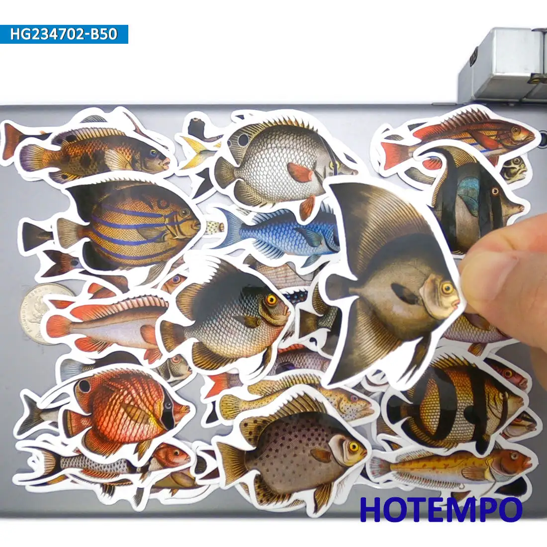 20/30/50Pieces Fishing Specimen Style Mixed Ocean Fish Stickers for Fisherman Boats Luggage Scrapbook Phone Laptop Sticker Toys