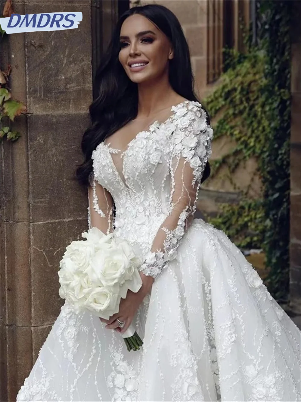 Vestido De Novia clásico con abertura lateral, prenda Sexy De manga larga con apliques románticos, hasta el suelo, 2024