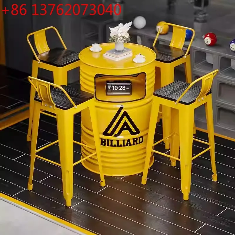 

Industrial style bar table and chair combination milk tea barbecue shop ktv wrought iron oil drum