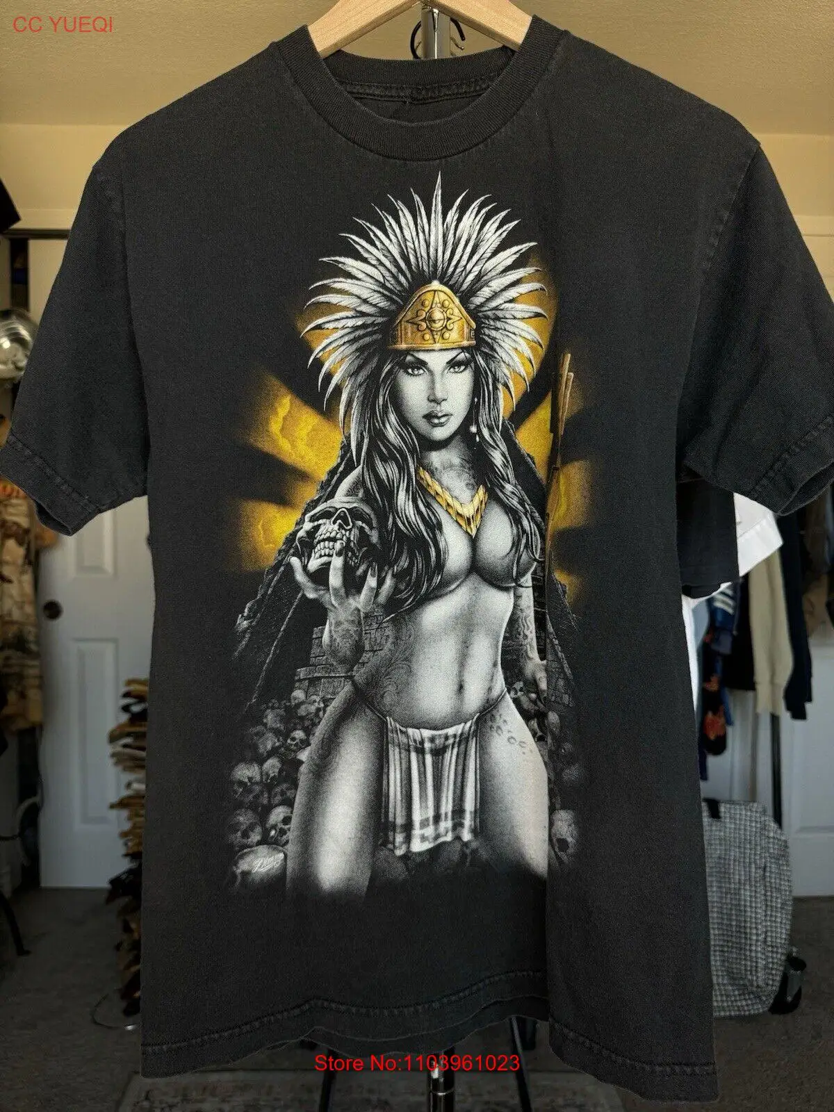 Винтажный стиль, Dyse one, Мексиканский череп aztlan, chicano aztec art, черная рубашка средней длины