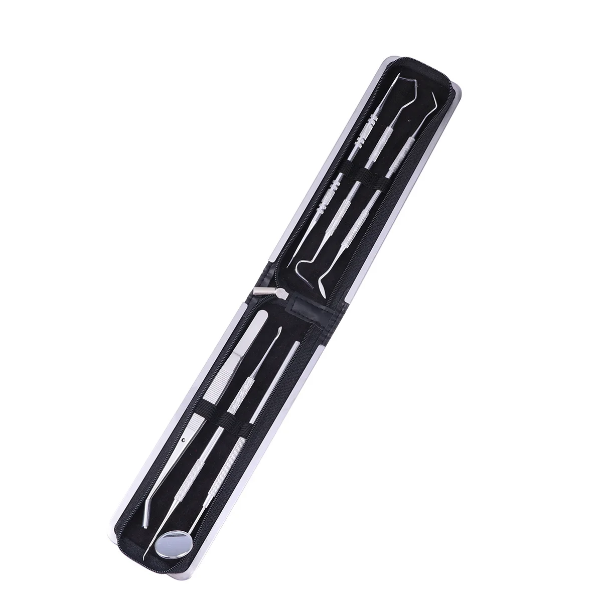 6 قطعة مجموعة طب الأسنان من الفولاذ المقاوم للصدأ أدوات العناية بالفم تنظيف الأسنان التحقيق الملقط عدة مزيل البلاك أداة طبيب الأسنان المحمولة #3