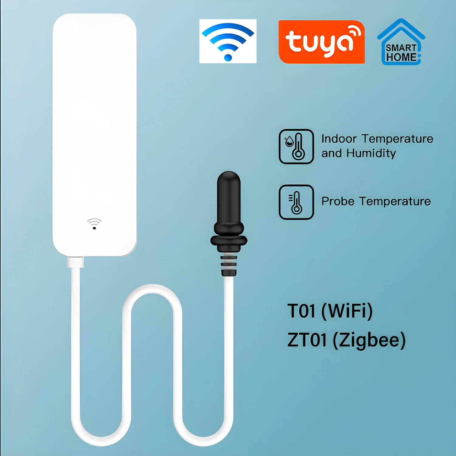 Tuya Smart WiFi/ZigBee Temperature Humidity Sensor w/External Temperature Probe APP Monitoring Work With Alexa Google Assistant