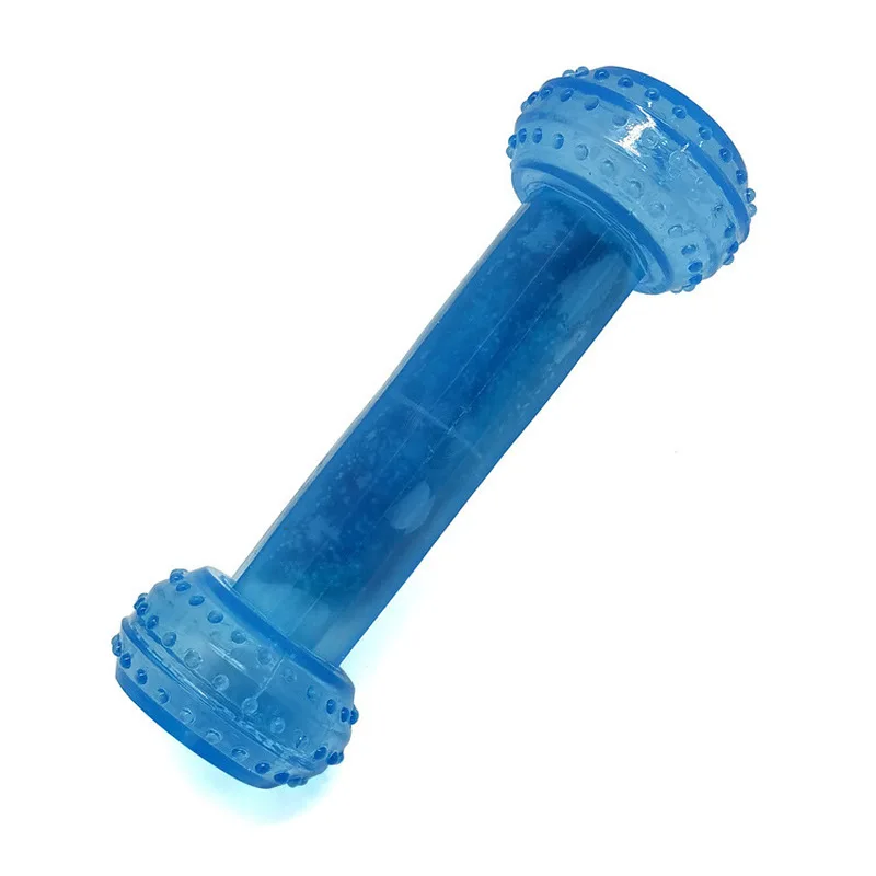 Pet dogs accidentally eating frozen dumbbell-shaped chew toys to cool down, develop intelligence