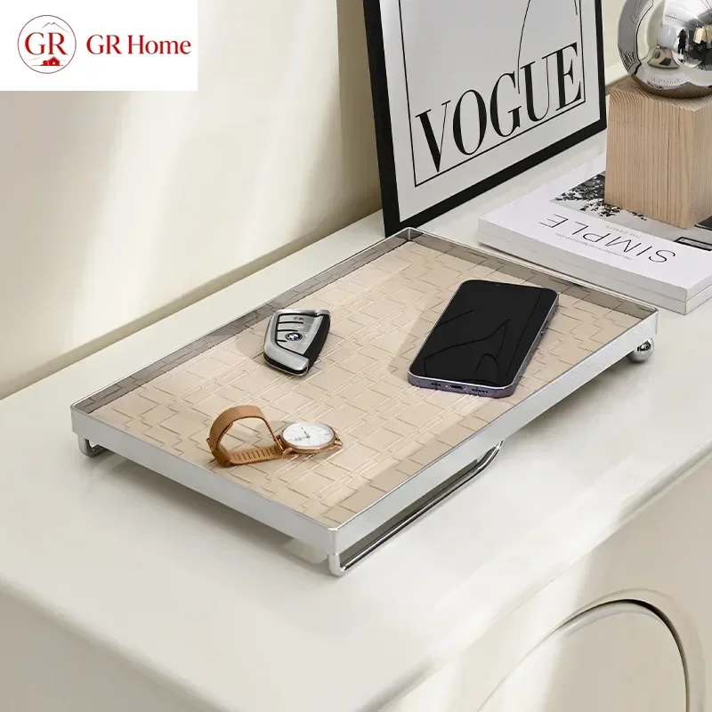 Ahunderjiaz-Luxury Leather Storage Tray, Jewelry Display Plate, Living Room Desktop Decor, Home Furnishing Decoration