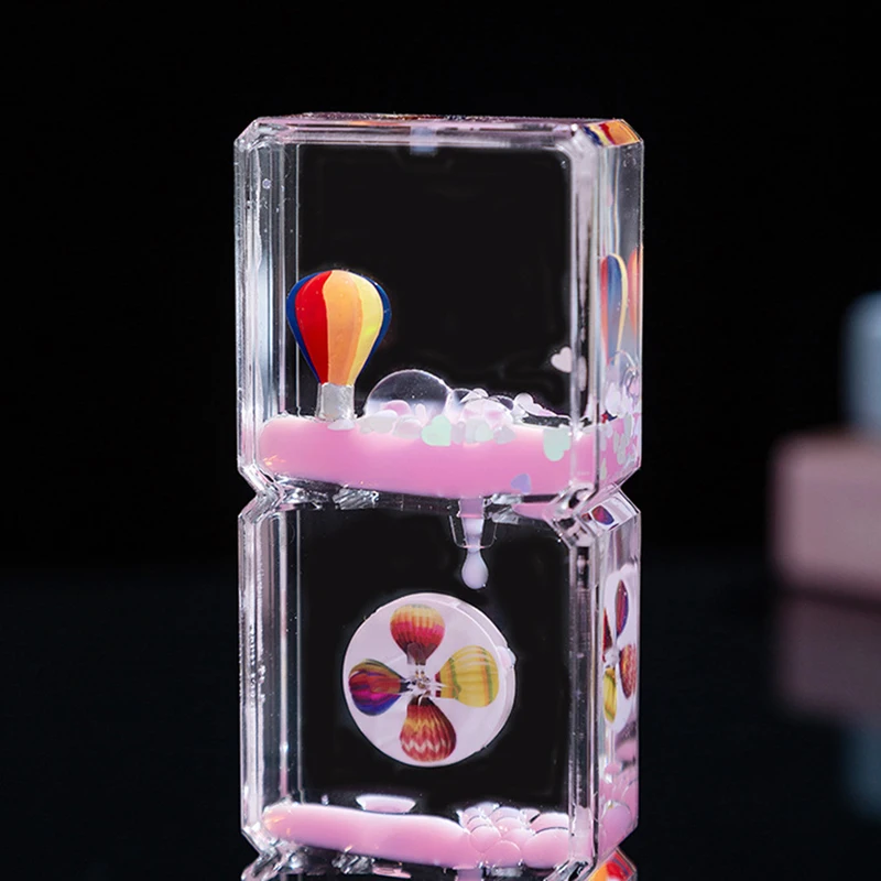 Hot Air Balloon Triple Cube Flowing Sand Oil Drop Scene Toys Office Desktop Decoration Ornaments Timing Hourglass Handicraft Toy view 2