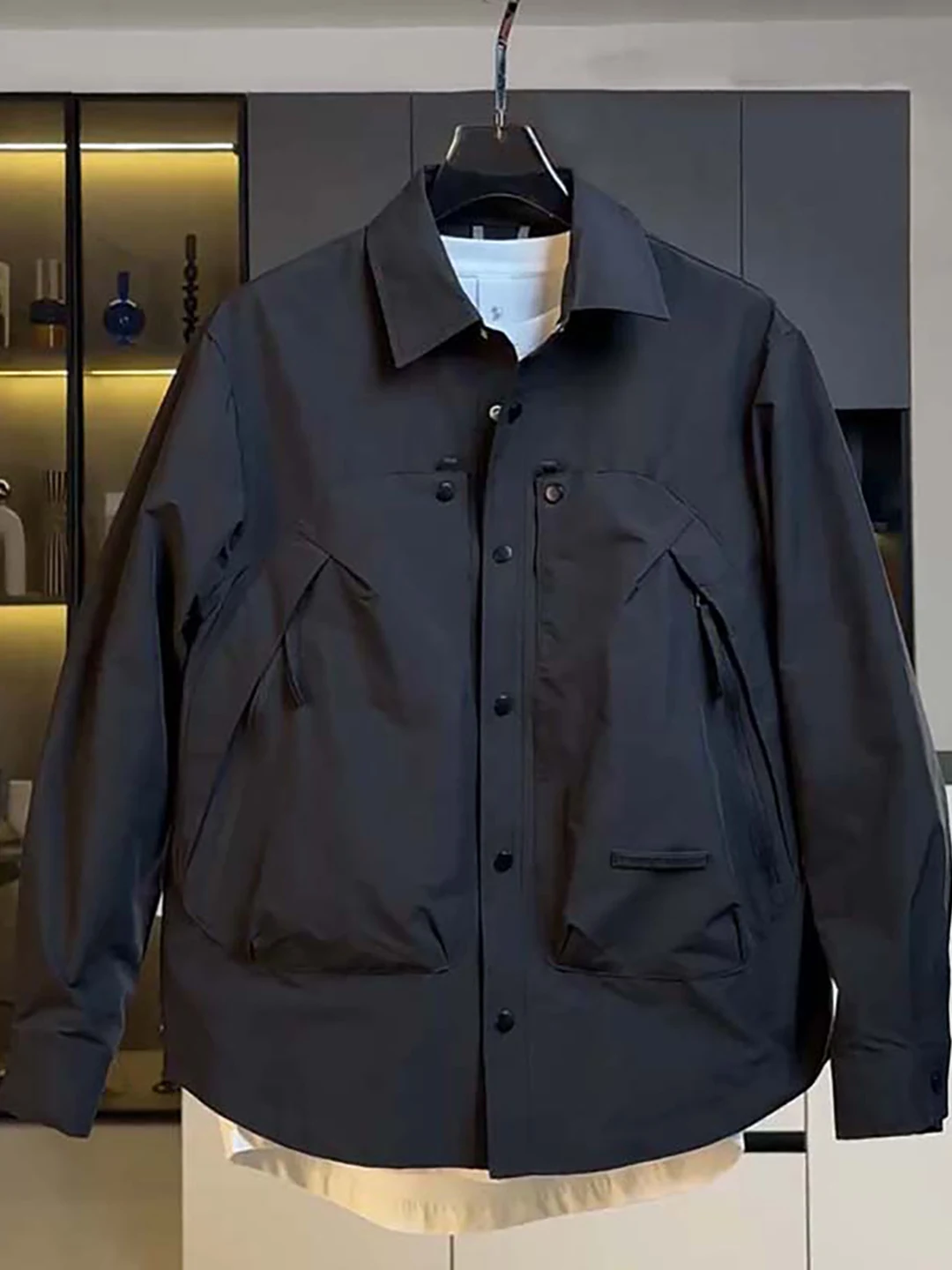 

Spring Autumn American Sle Workwear Collared Jaet Men's Faion Casual Versatile High End Top Zipper Decorated Polyester