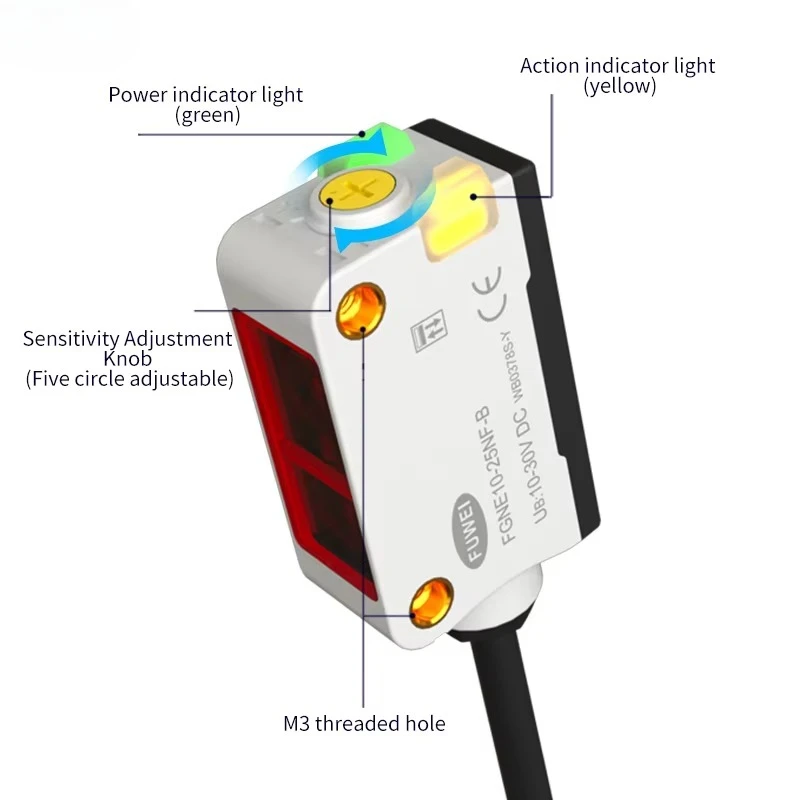 FUWEI FGNE10-25NF-B IP67 Background Suppression FGS BGS Switchable Universal Housing Photoelectric Sensor Background Suppression