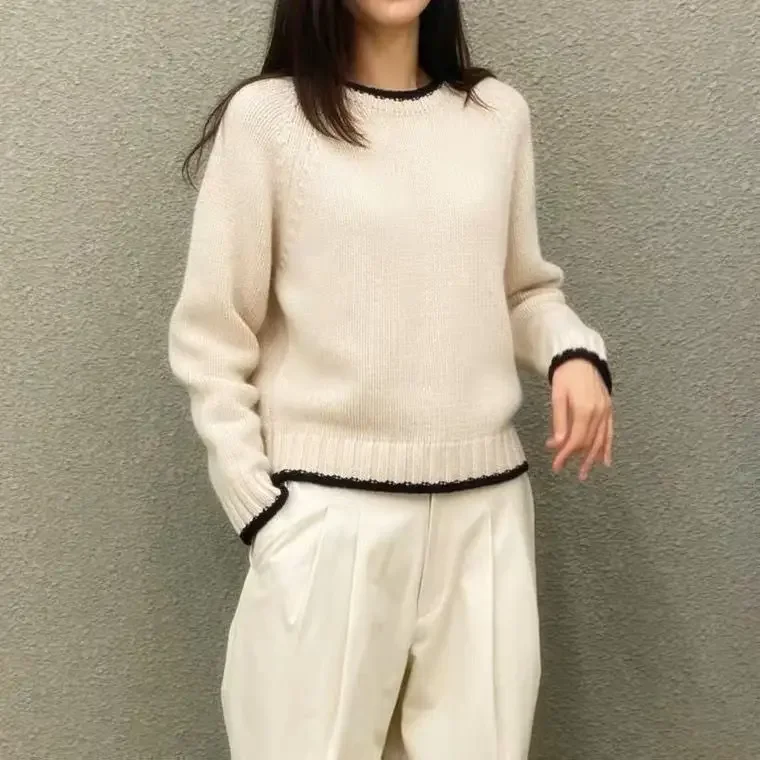 Sweter sweter z wełny damski pulower z okrągłym dekoltem sweter koreański pogrubiony luźny wełniany sweter sweter z wełny jesienno-zimowa dzianinowa