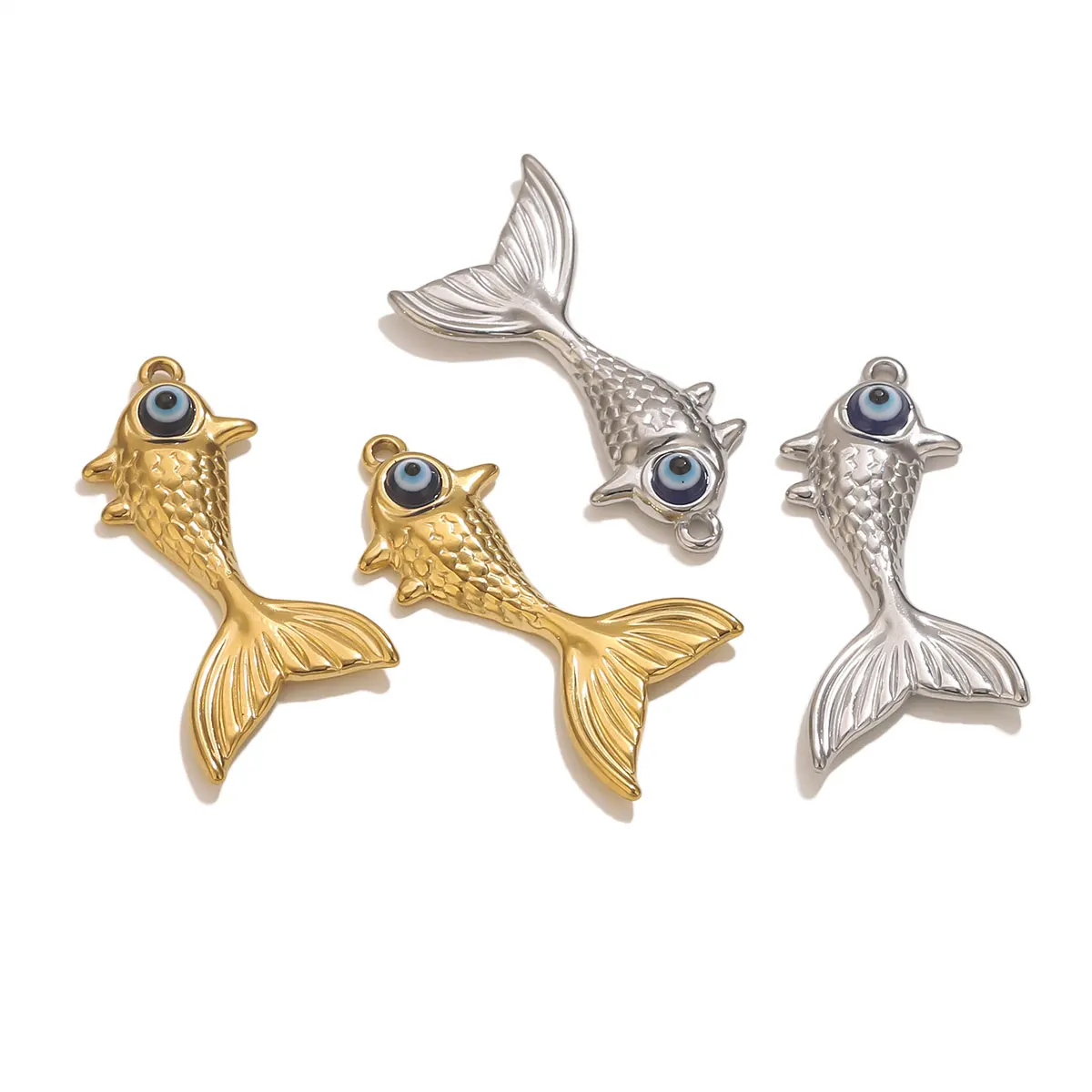 

3pcs Stainless Steel Blue Eyes Fish Pendant Gold-plated Ocean Beach for DIY Necklace Earrings Jewelry Making Materials Wholesale