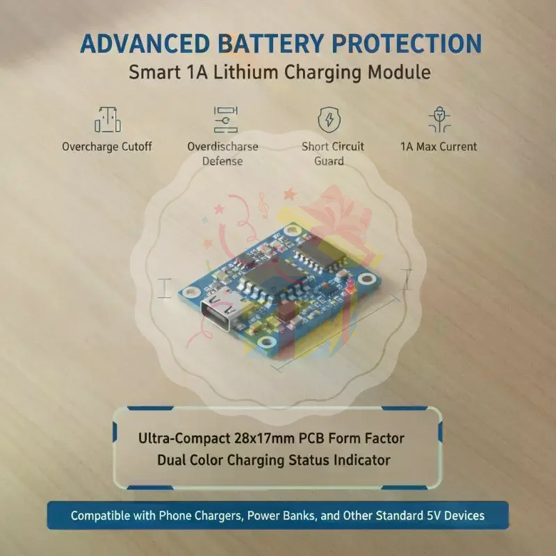 1A Lithium Battery Charger PCB Module Stable Charging Easy to Install for DIY Mini Power Bank Production