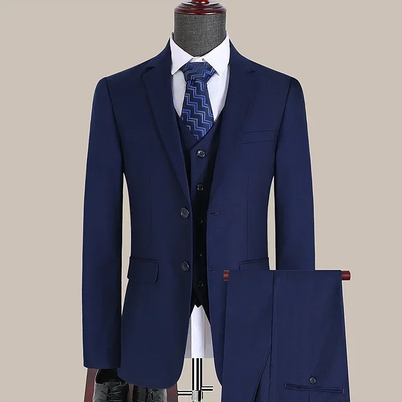 Solid-colored Suit Fashionable and Formal Outdoor Gentle Trend Solid Color Men's Business Casual Fit Wedding Host Gentle Suit