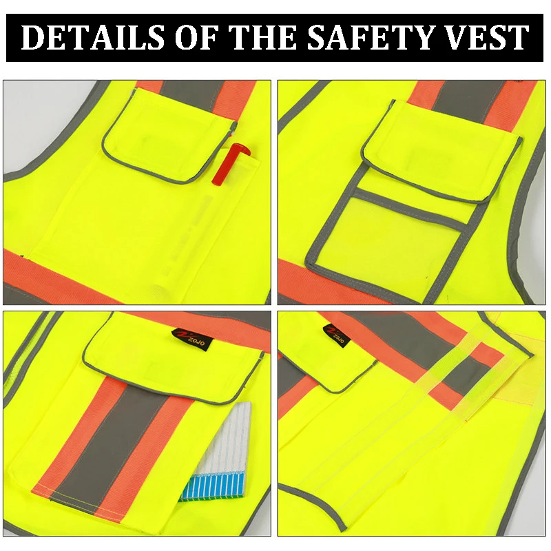 Work Vest Reflective with Tool Pockets Two Tone Hi Vis Workwear Men Safety Vest High Visibility for Man