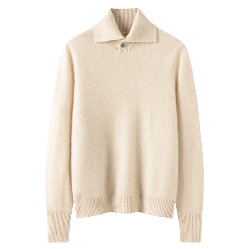 

Женский классический пуловер из чистого кашемира Генри, свитер из 100% кашемира, трикотаж с отложным воротником и длинными рукавами, осенне-зимние вязаные топы