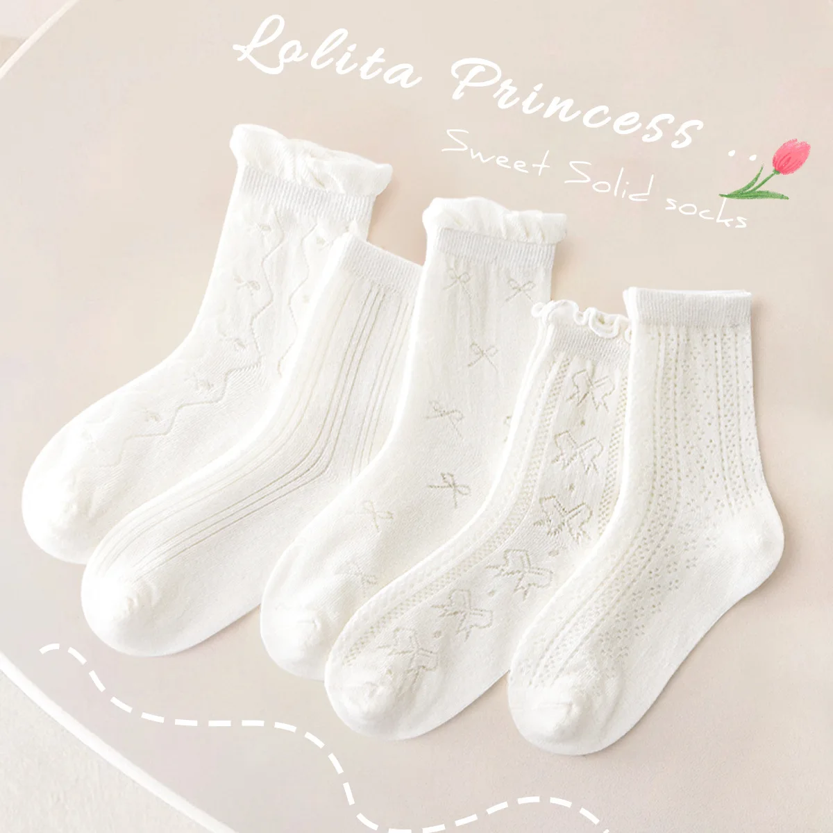 5Pairs Girls Princess Lace Socks Summer White Children's Mesh Socks Thin Breathable Girl Ankle Socks Kids Casual Clothes 2-12Y