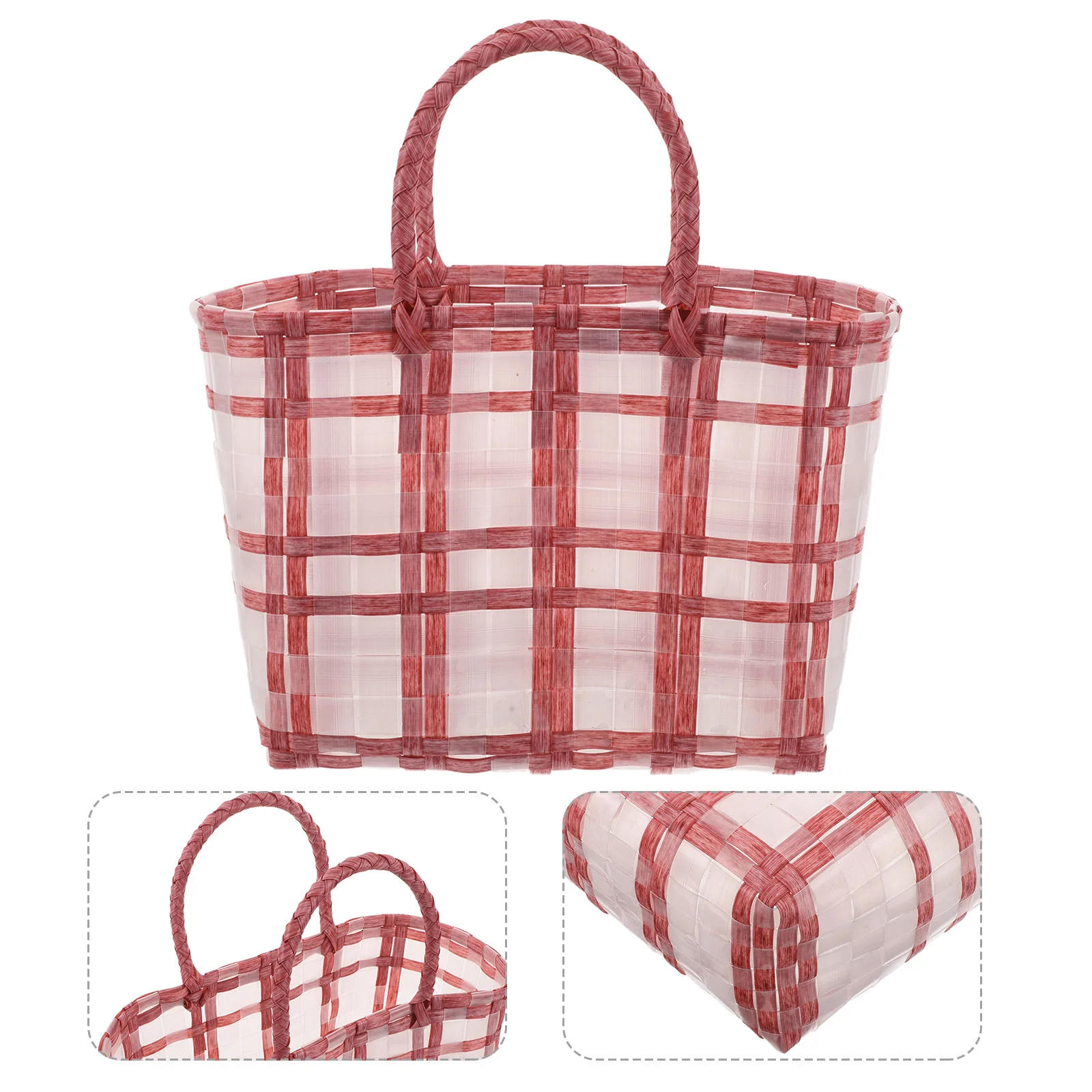 

Durable Transparent Plastic Woven Jelly Bag Casual Reusable Grocery Shopping Vegetable Tote Handwoven Bag Handles