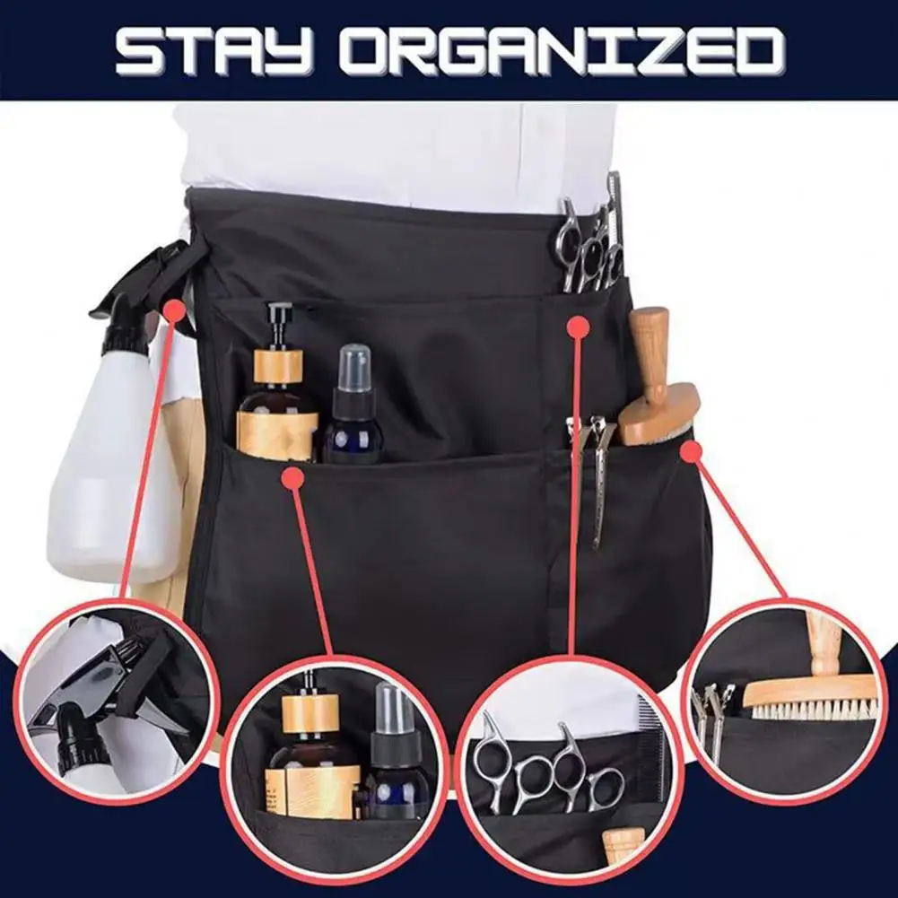 56*40cm Hair Stylist Half Apron With 5 Pockets Adjustable Belt Waterproof Professional Barbers Hairdresser Tools Storage Apron