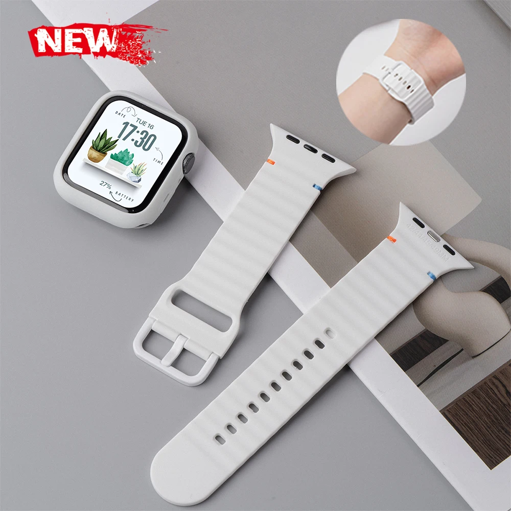 Silikonarmband+Hülle für Apple Watch Ultra 3/2 49mm S11 10 9 8 7 SE3 Weiches Wellenband+Silikonabdeckung für iWatch 40 38 41 44 45 46mm