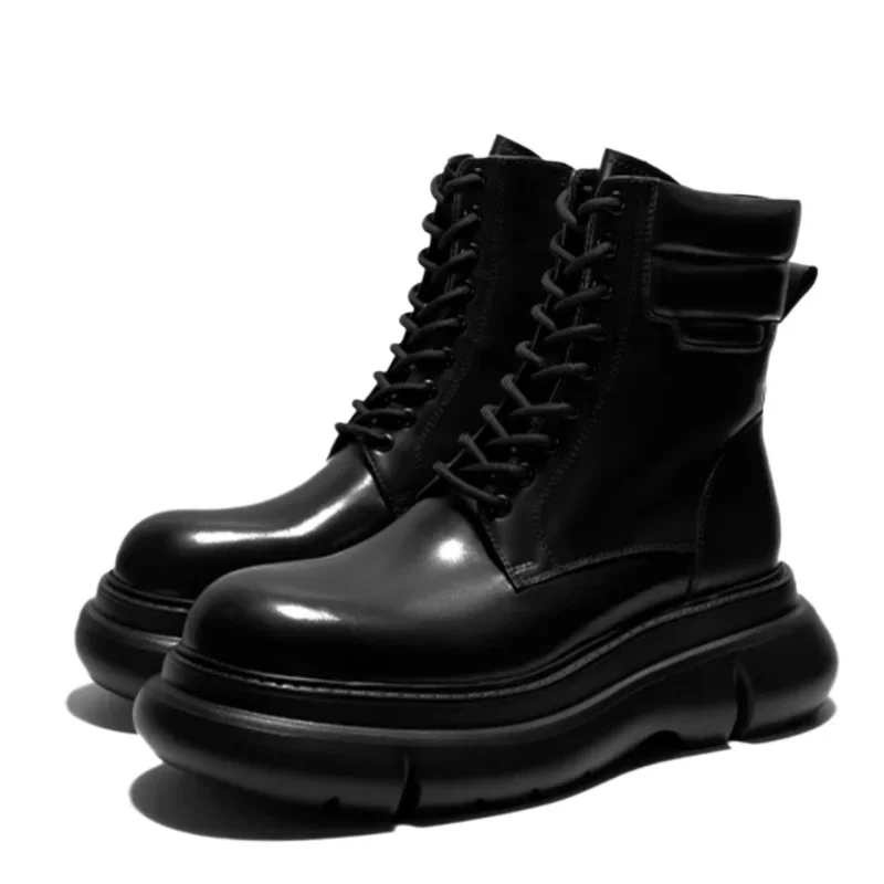 

Men's Genuine Leather Comfortable Shock-absorbing Cowhide Short Boots High-top Thick-Platform Height Increasing Boots Shoes for