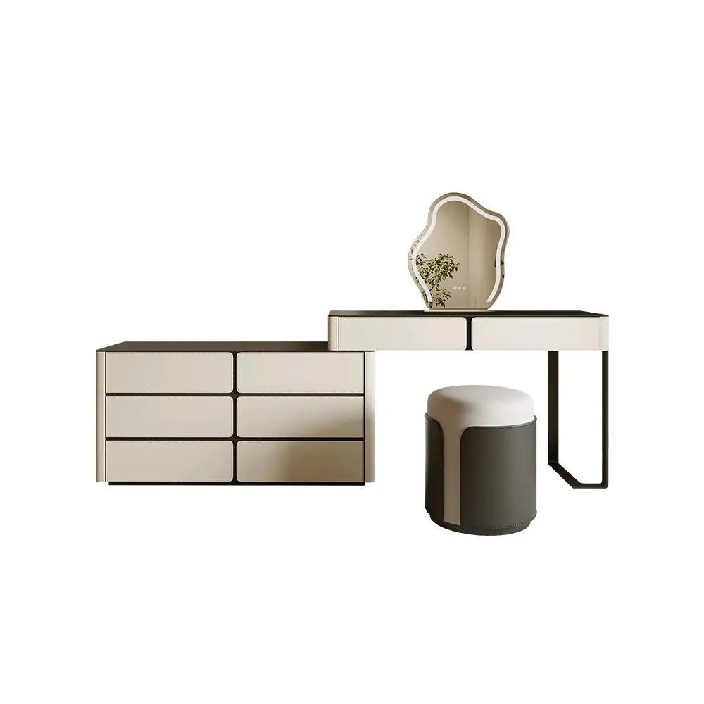 

Dresser Light Luxury Saddle Leather Movable Corner Modern Simple Bedroom Natural Slate