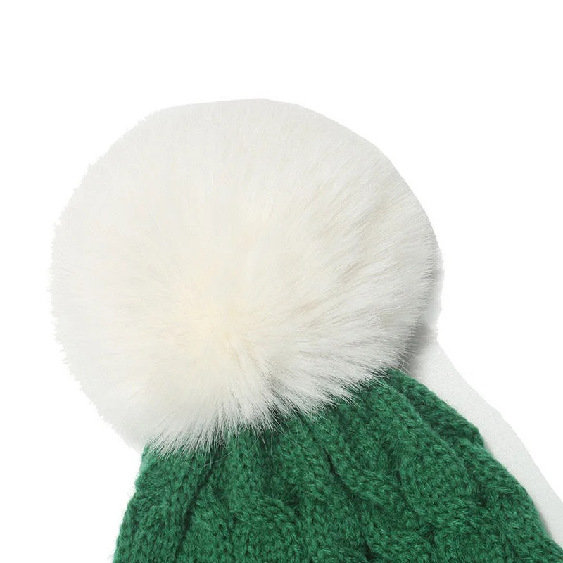 Unisex Winter Red And Green Patchwork Pompoms Knit Hat Christmas Hat For Women Men Christmas Gift