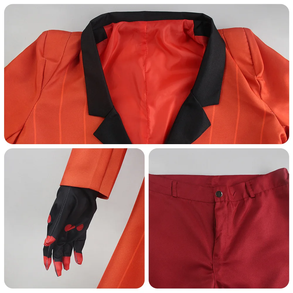 Alastor Hazbin Cosplay Costume Hotel Radio Demon Cosplay Red Jacket Shirt Pants Gloves Tie Uniform Halloween Full