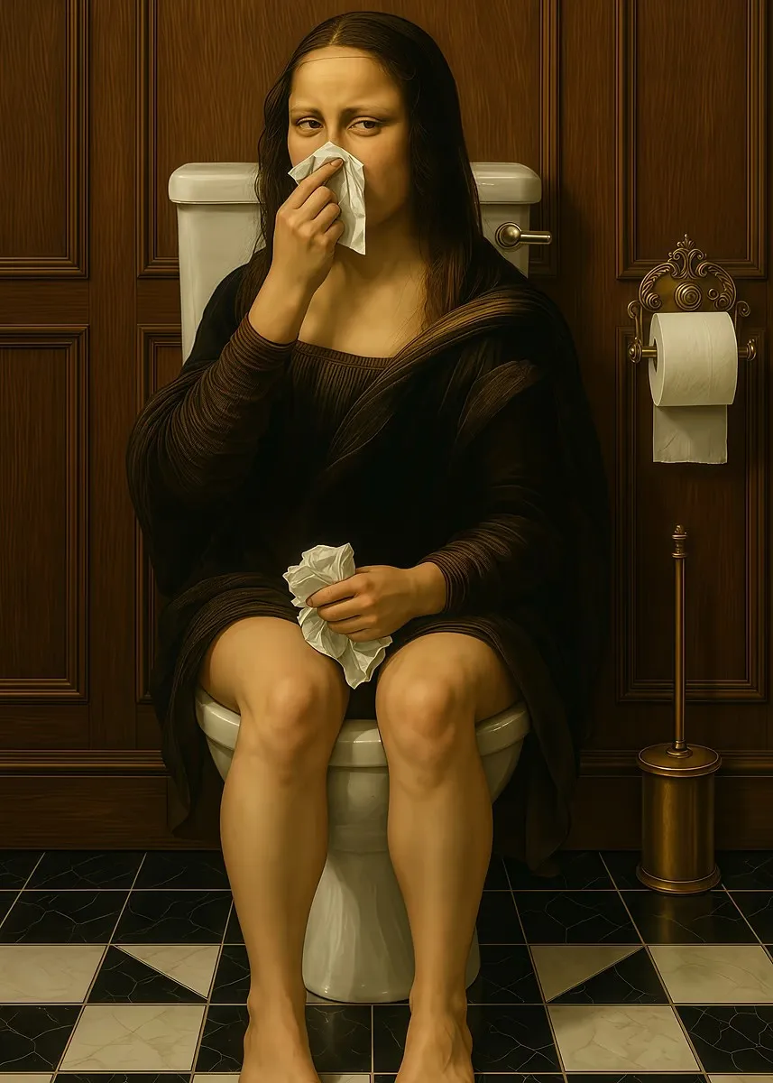 Mona Lisa Klassisches Lustiges Toiletten-Leinwandbild, Ungerahmtes Vintage Abstraktes Kunstfiguren-Gemälde für Waschraum- und Toiletten-Dekoration – Detail 13
