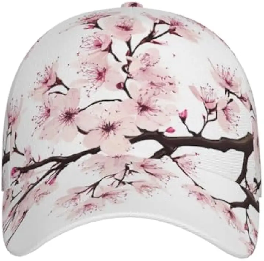 Watercolor Cherry Blossom Branch Pattern Baseball Cap Women's Men's Athletic Fitted Cap Outdoor Baseball Hat Sports Sun Cap