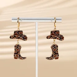 Vintage Colorful Cowboy Cowgirl Boots and Hats Drop Dangle Earrings for Women Western Punk Cool Statement Jewelry Gift