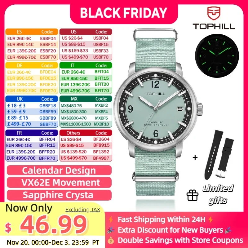 

TOPHILL модные кварцевые часы для мужчин зеленые кварцевые часы светящиеся часы повседневные спортивные часы с сапфировым стеклом винтажные часы 2 ремешка