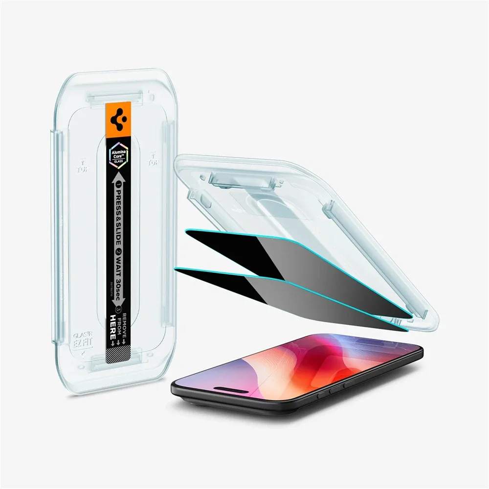 2 SZT. Spigen Glas.tR EZ Fit Szkło Hartowane z Ochroną Czujnika do iPhone 17 Pro Max 16 15 14 Pro Plus Air, Szkło Prywatyzujące — zdjęcie produktu 4
