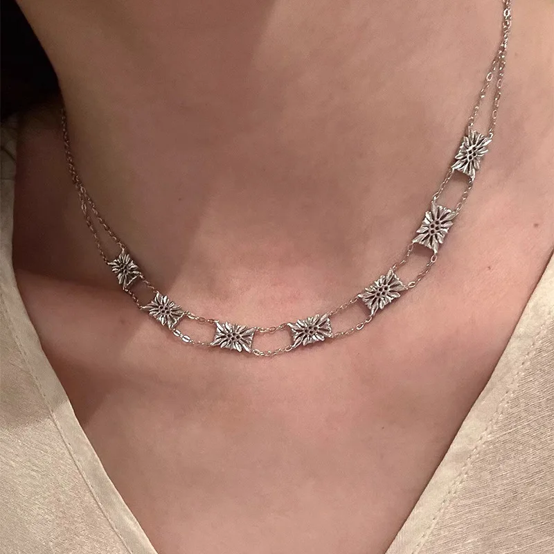 Unique design charms double-sided Gesang flower necklace bracelet fashion luxurious exquisite hollow out  collar chain jewelry