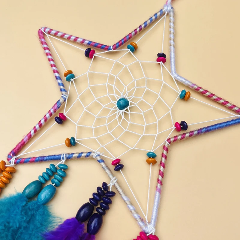 Handmade Colorful Feather Dream Catcher Wind Chimes Bedroom Living Room Hanging Ornaments Wall Decoration Pendant Festival Gifts