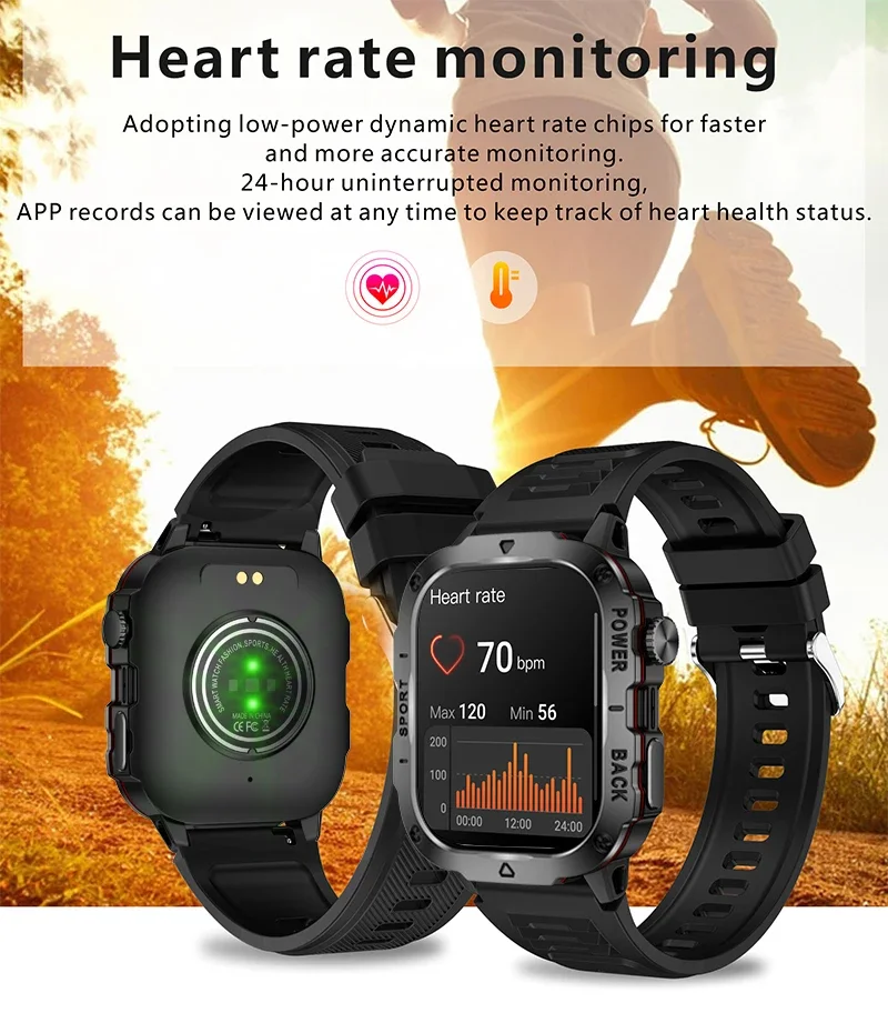 2024 New Smartwatch Men\'s Rugged Military Bluetooth Call Sport Heart Rate 3ATM Waterproof Outdoor Smart Watches For Android IOS