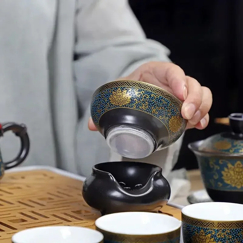 Chinese Tea Set Accessory, Tea Filter Tool, Archaistic Lotus Pattern Infuser, Ceramic Strainer, Funnel and Stand Set, Teaware