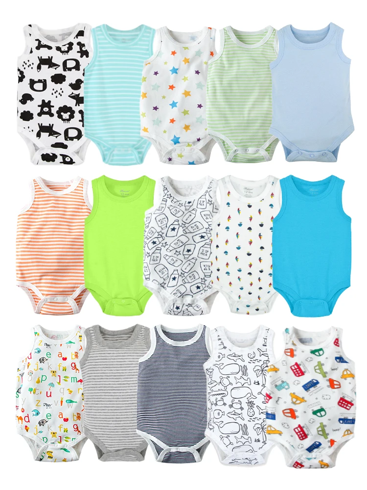 2pcs Random Newborn Clothing Casual Cotton Comfortable Summer Boys and Girls Sleeveless Baby Triangle jumpsuit Child Accessories