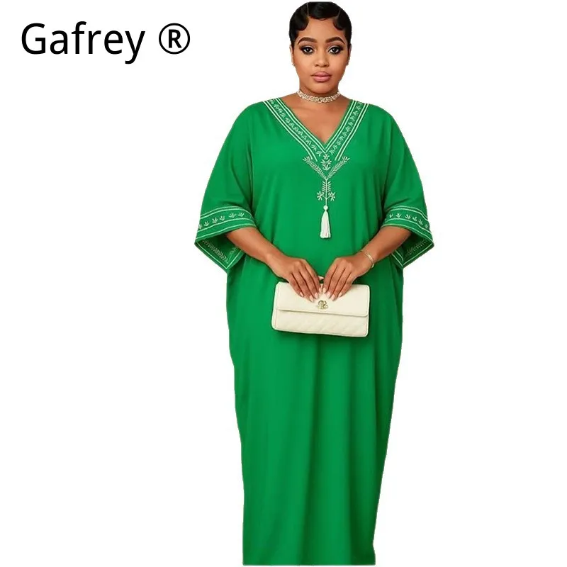 Арабское этническое платье-абайя с принтом в ближневосточном стиле, женское макси-платье с V-образным вырезом, мусульманский кафтан, длинный халат в дубайском стиле, традиционное исламское платье