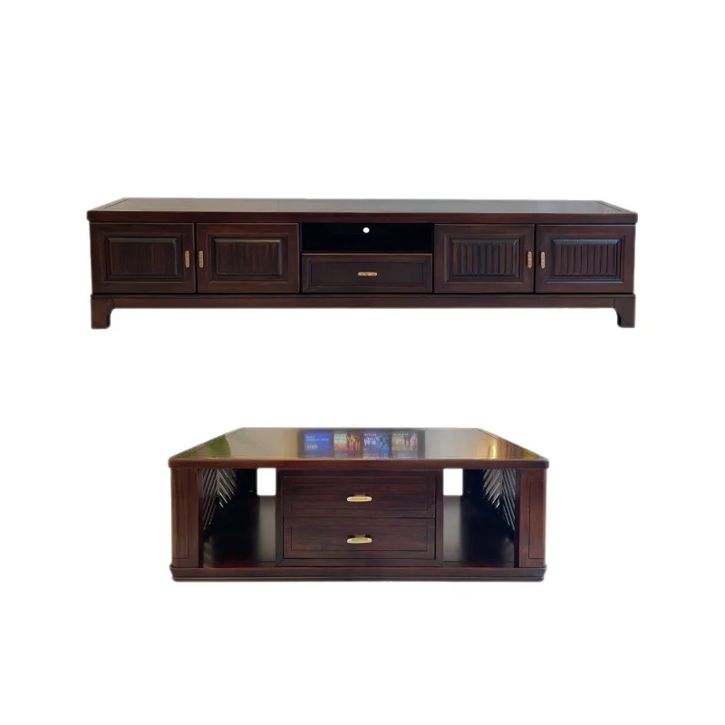 Modern new Chinese style, retro TV cabinet, ebony wood, high-end wood, living room coffee table TV cabinet combination