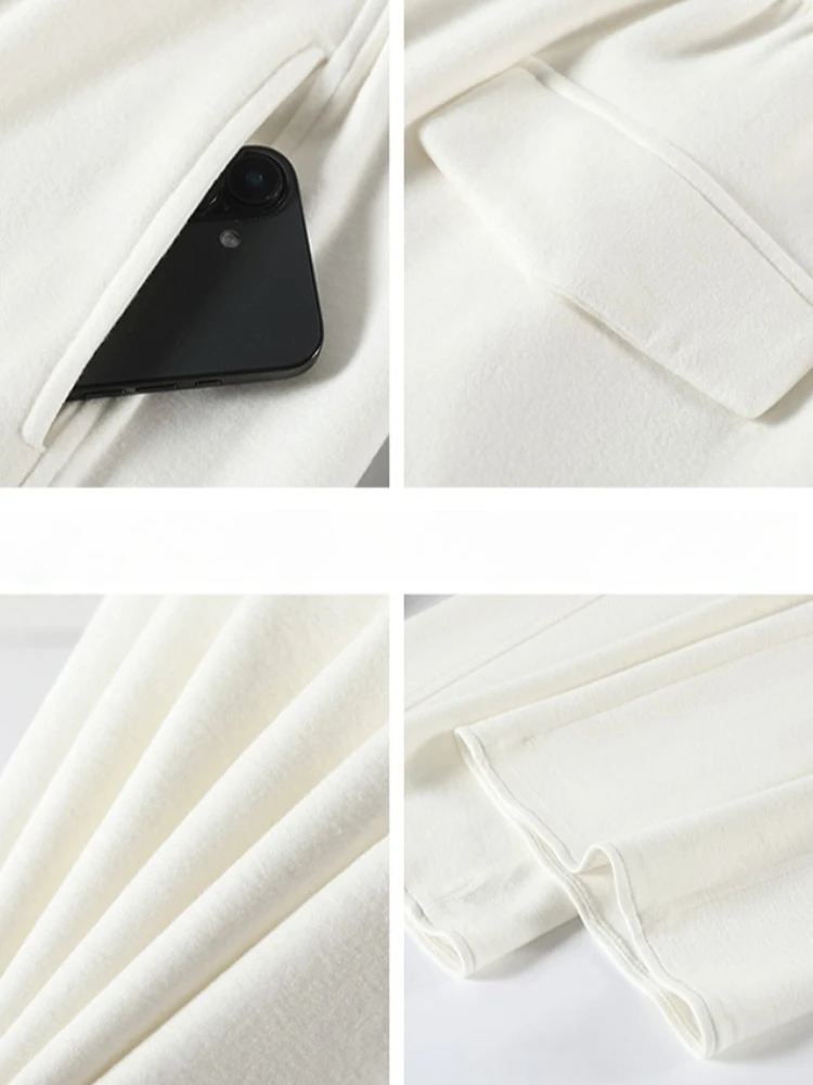 Pantalon taille haute en cachemire à jambes larges pour femme, pantalon droit décontracté, élégant, ample, chaud, riz gluant, nouvelle collection automne hiver