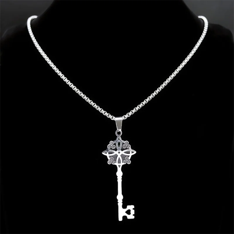 Irish Celtic Knot Triskele Key Pendant Necklace Stainless Steel Triskelion Triple Spiral Necklaces Jewelry collares para mujer