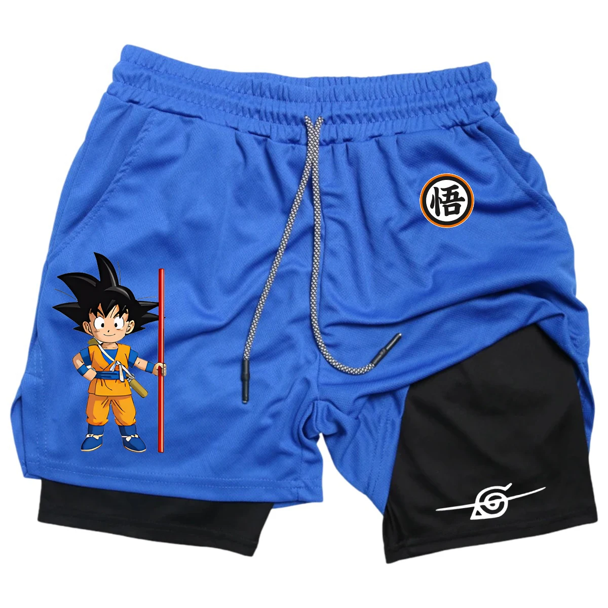 

Summer 2026 - Quick-dry, 2-in-1 shorts in large size, men's sports shorts, with Goku print and Dragon Ball symbols
