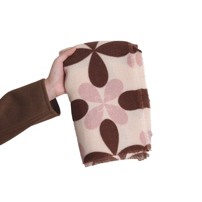 USPOP 2024 Новый Ретро шарф из искусственного кашемира с кисточками и четырехлистным принтом клевера для женщин осенний шарф толстые теплые шарфы