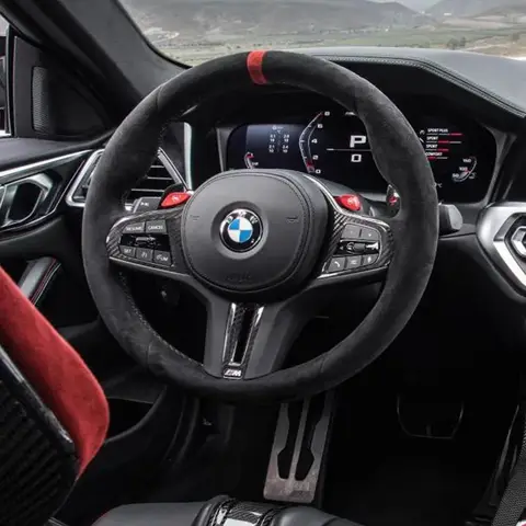 BMW M 스포츠 G30 G02 X5 F40 F41 g82 M4 DIY 소프트 스웨이드 자동차 인테리어 용 핸드 스티치 미끄럼 방지 자동차 핸들 커버
