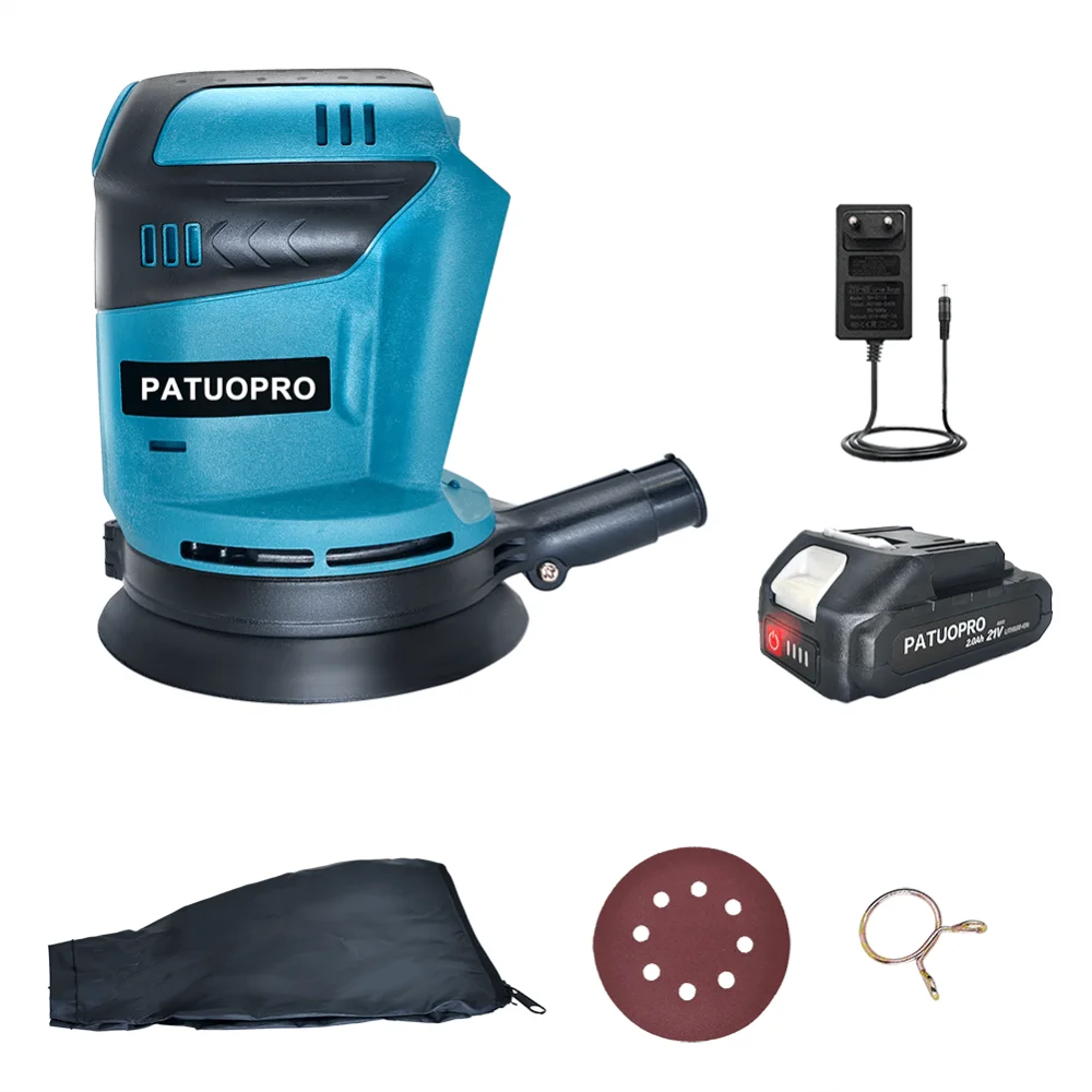 PATUOPRO Cordless Random Orbit Sander Electric Wood Grinder Polishing Machine With Sand Paper Power Tools For Makita 18V Battery