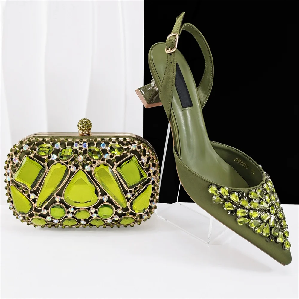 Fashion Elegant Rhinestone Sandals Shoes And Purse Set Nigerian Style Woman Pumps Shoes And Matching Bag Set For Party