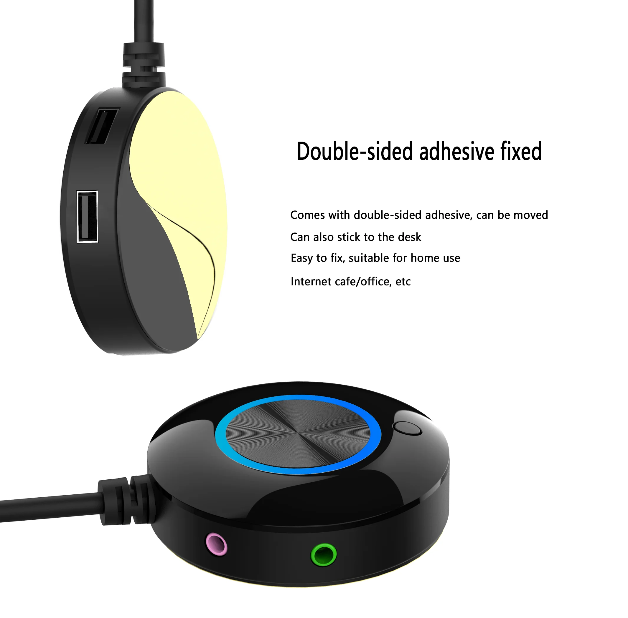 Botão interruptor de mesa para computador com áudio USB duplo host de mesa interruptor adesivo de botão de partida externo