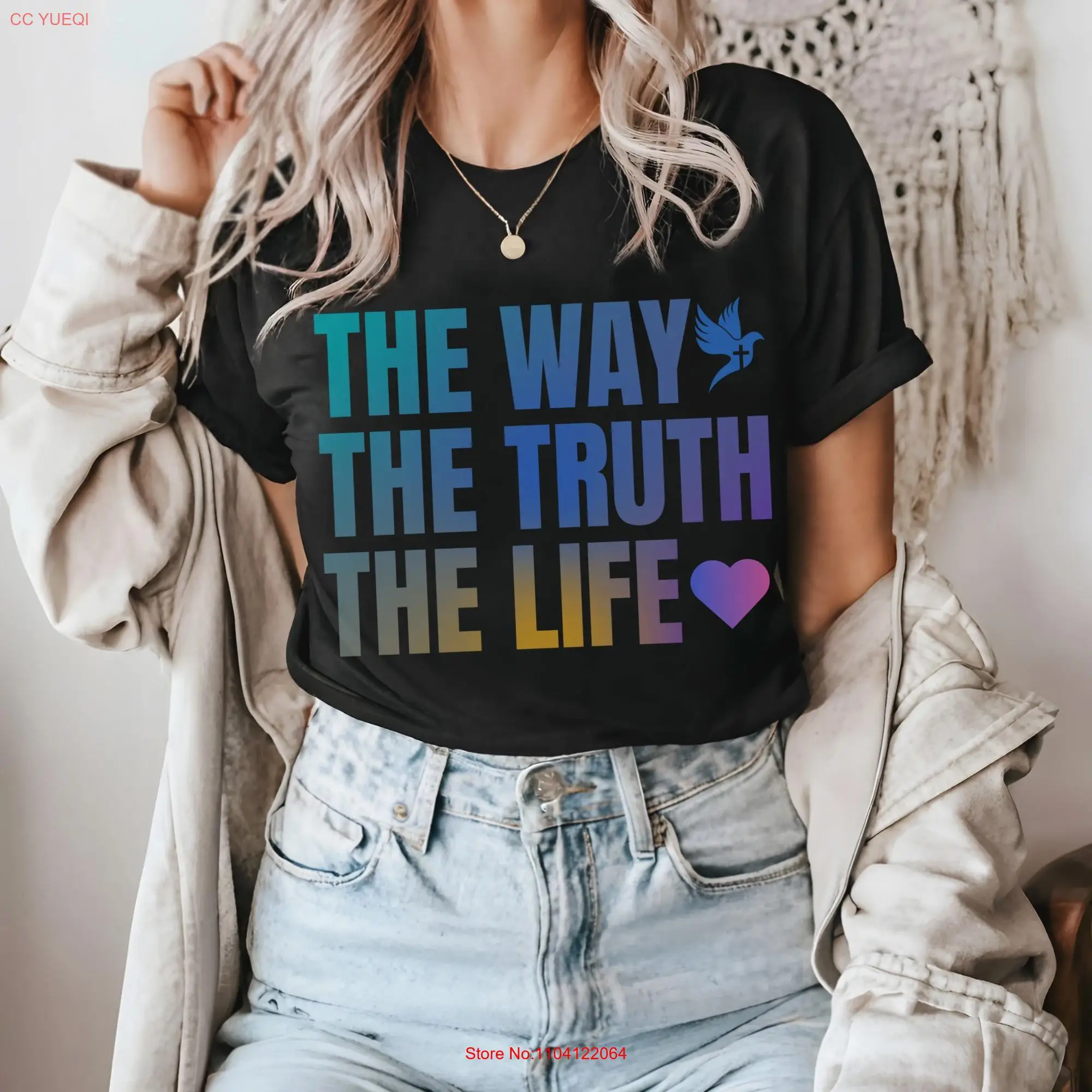 Camiseta The Way Truth Life para hombre cristiano, oración católica, papá, versículos de la Biblia, fe religiosa, manga larga o corta