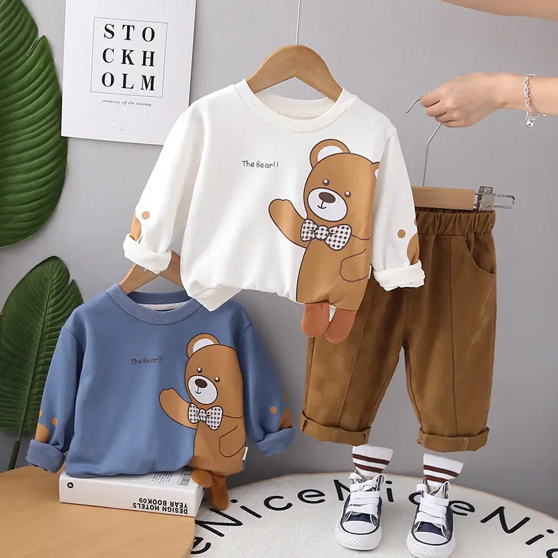 Spring Autumn Children Kids Boy Clothes Infant Cartoon Bear T-shirt Pants 2Pcs/set Toddler Fashion Cloth Kids Tracksuits 5 Years