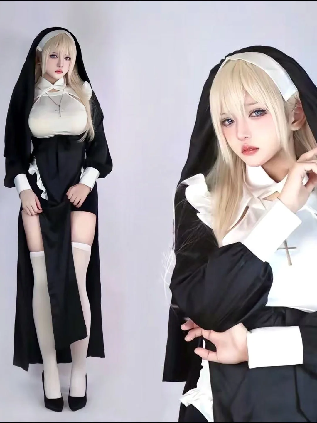 مثير loween راهبة Sle Dr تأثيري الحجاب لوليتا القوطية زي الرغبة النقية المرأة طويلة Sve سليم صالح ألياف البوليستر #1