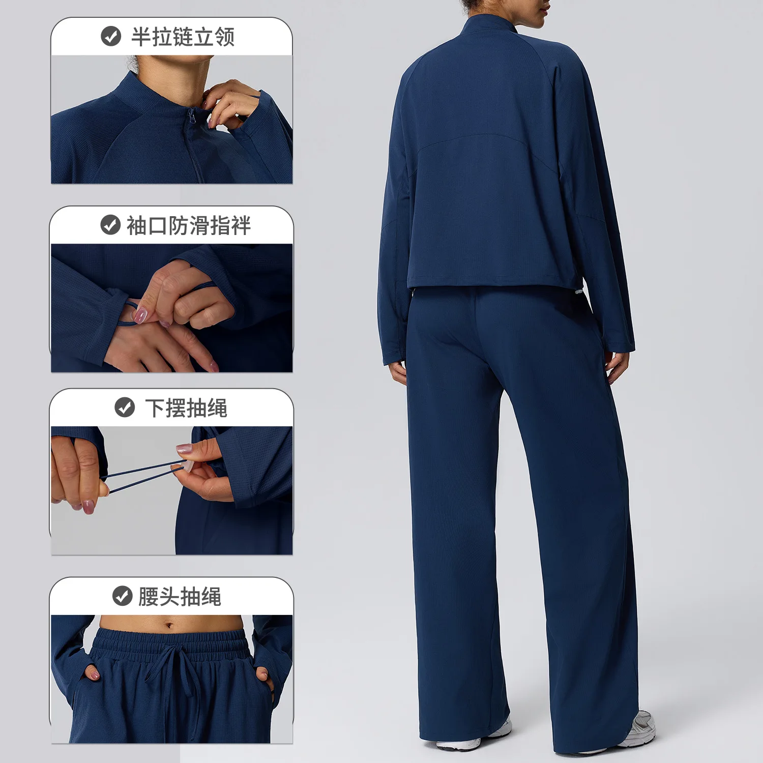 Women Waffle 2Pcs Tracksuit Autumn Winter Lightweight Breathable Long Sleeve Top Straight Pants Fitness Casual Sports Outfit